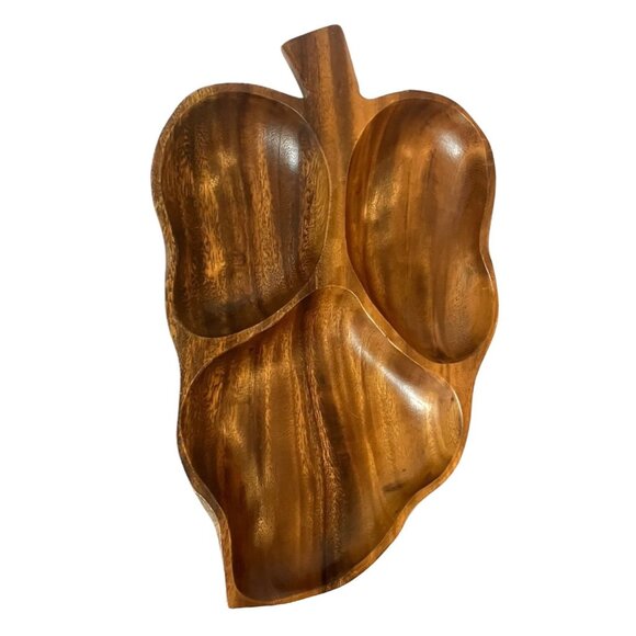 VTG Monkey Pod Wood Leaf Shaped 3 Section Divided Serving Tray/Bowls/Dish-14" - Picture 6 of 16